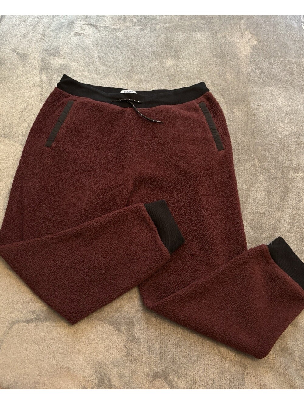 Old Navy Men's Burgundy/Black Fleece Jogger Pants XL Drawstring Pockets Cozy